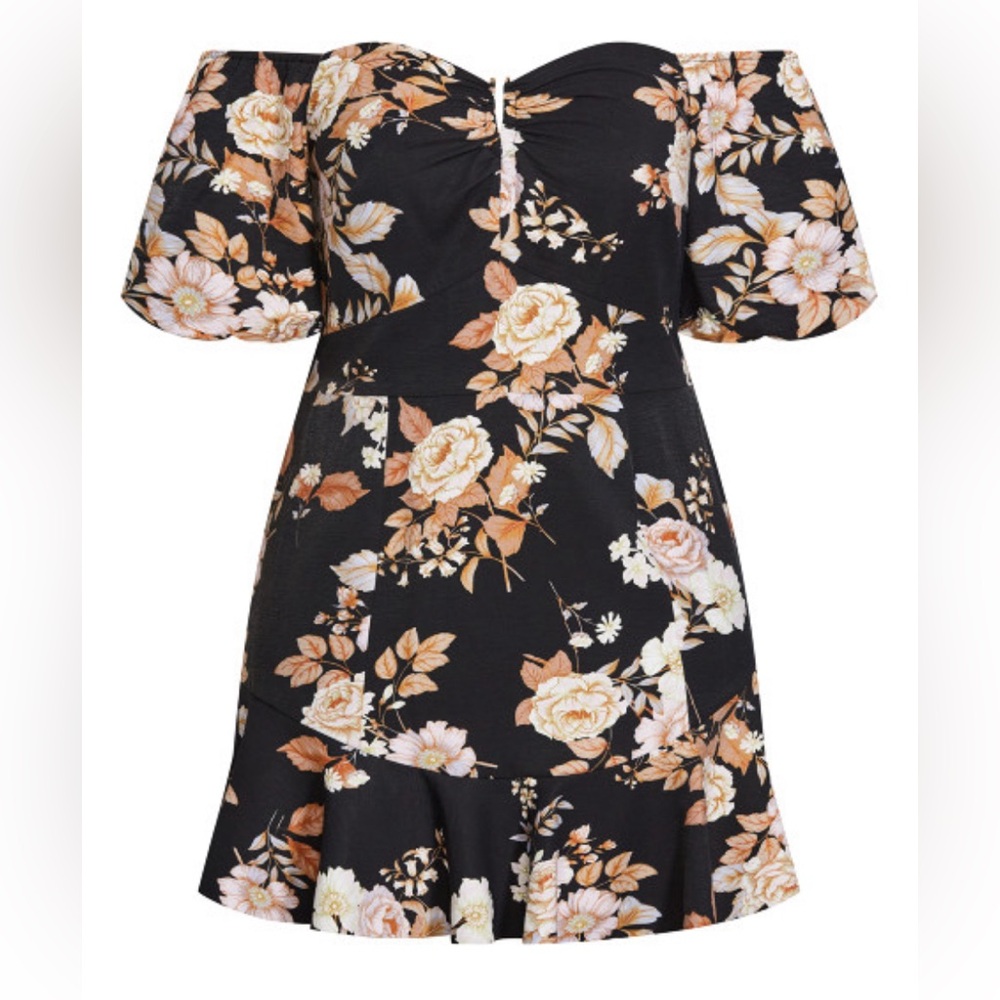 City Chic Aria Floral Dress - black Size 16